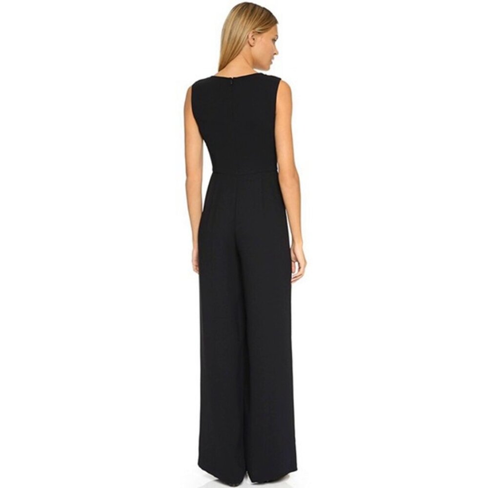 Vince 10 Black Double-V Neck Sleeveless Wide Leg Culotte Jumpsuit with Pockets - Picture 4 of 16